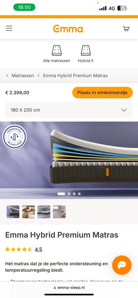 Nieuwe Emma hybrid premium matras 180x200 160x200 en 140x200, Huis en Inrichting, Slaapkamer | Matrassen en Bedbodems, Nieuw, 180 cm