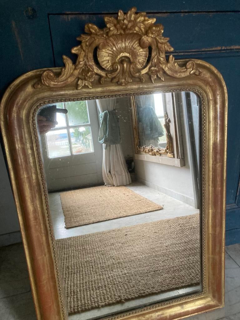 Antieke franse spiegel met schelpkuifje, Antiek en Kunst, Ophalen