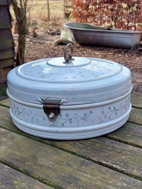 Zeldzame oude brocante duitse ronde broodtrommel saks gebak, Antiek en Kunst, Ophalen of Verzenden