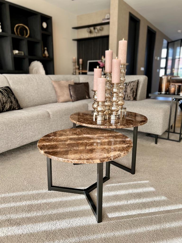 Rond salontafel set, bruin marmer | Diverse Maten