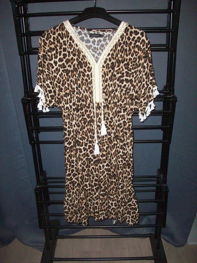 Damens  jurk,  met tijger print, Kleding | Dames, Ophalen, Bruin, Maat 42/44 (L), Zo goed als nieuw