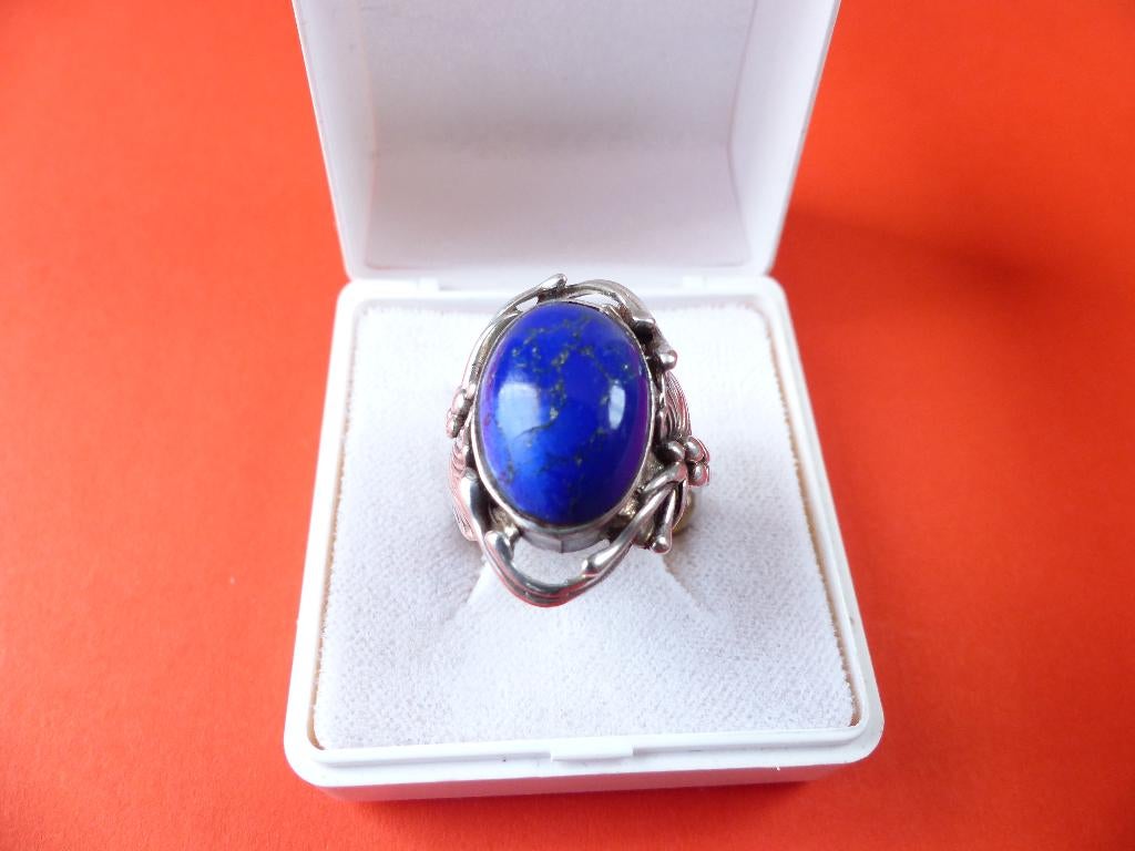 Mooi Sierlijke Zilveren Ring met Lapis Lazuli - maat 19, Verzenden, Zilver, Ring, Met edelsteen