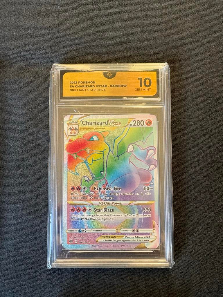 Charizard VSTAR Rainbow Beckett 10 - Brilliant Stars, Ophalen of Verzenden, Nieuw, Losse kaart, Foil