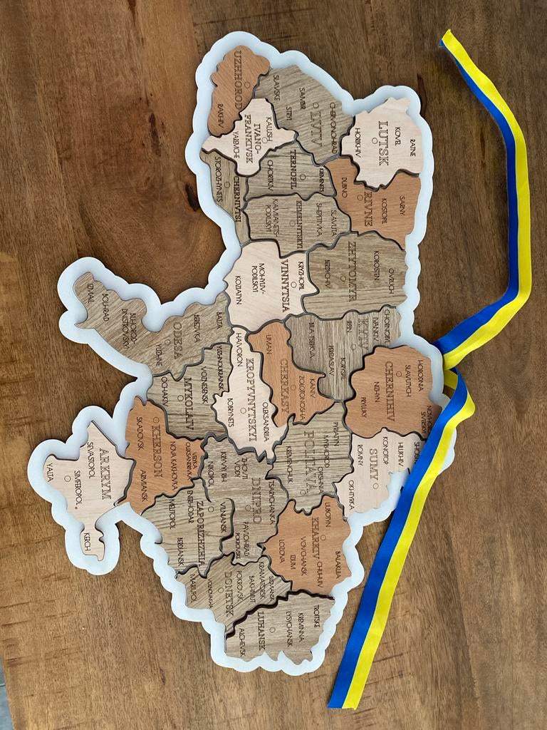 Houten Muurkunstwerk Oekraïne Kaart - Gratis Afhalen, Ophalen, Hout, Meerkleurig, Zo goed als nieuw