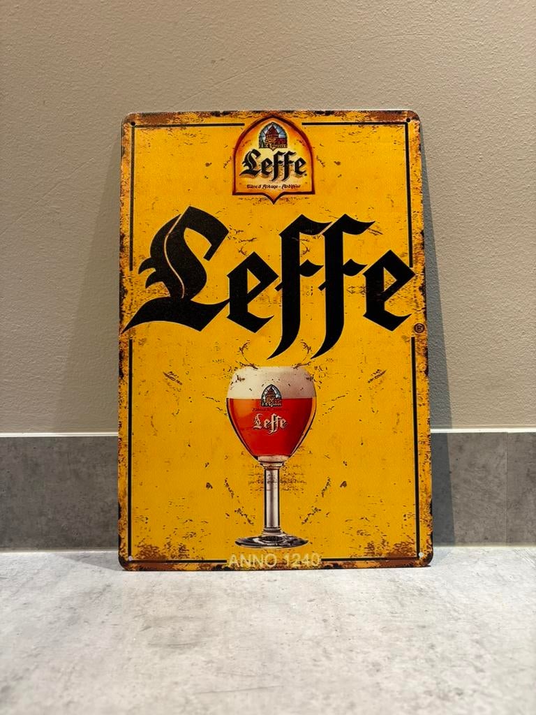 Mancave Bar Café Wanddecoratie metalen bordje Leffe bier, Ophalen of Verzenden, Zo goed als nieuw, Reclamebord, Plaat of Schild