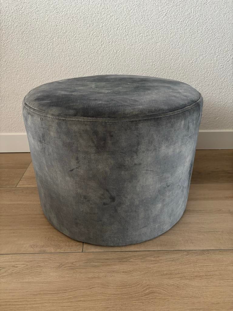 Donkergroene velvet poef, Ophalen, Gebruikt, Rond, Stof