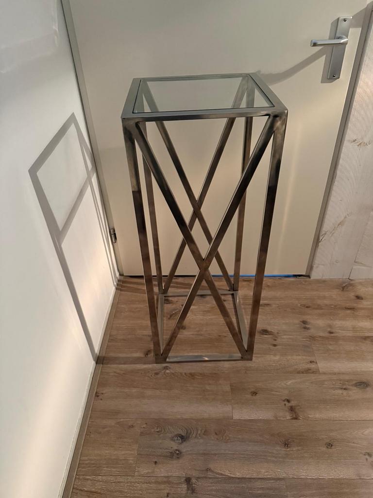 Mooie zilveren pilaar/zuil met glasplaat, Ophalen, Zo goed als nieuw