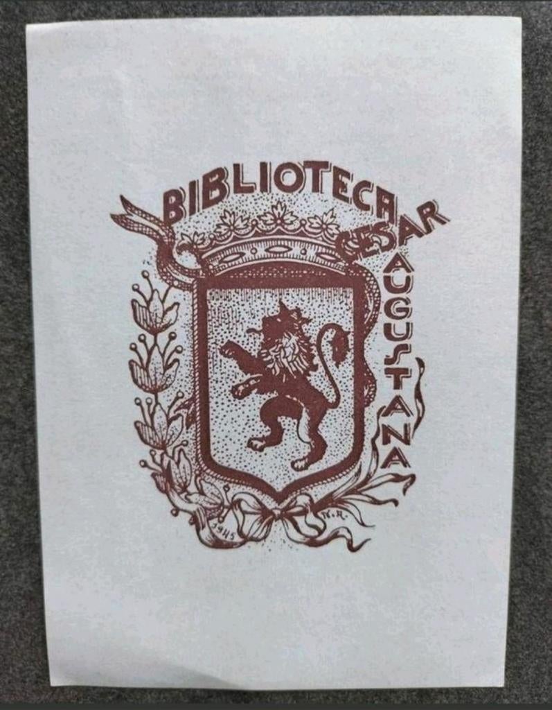 Exlibris Cesar Augustana (N. Aleta, 1945) (Heraldiek, Leeuw), Antiek en Kunst, Ophalen of Verzenden