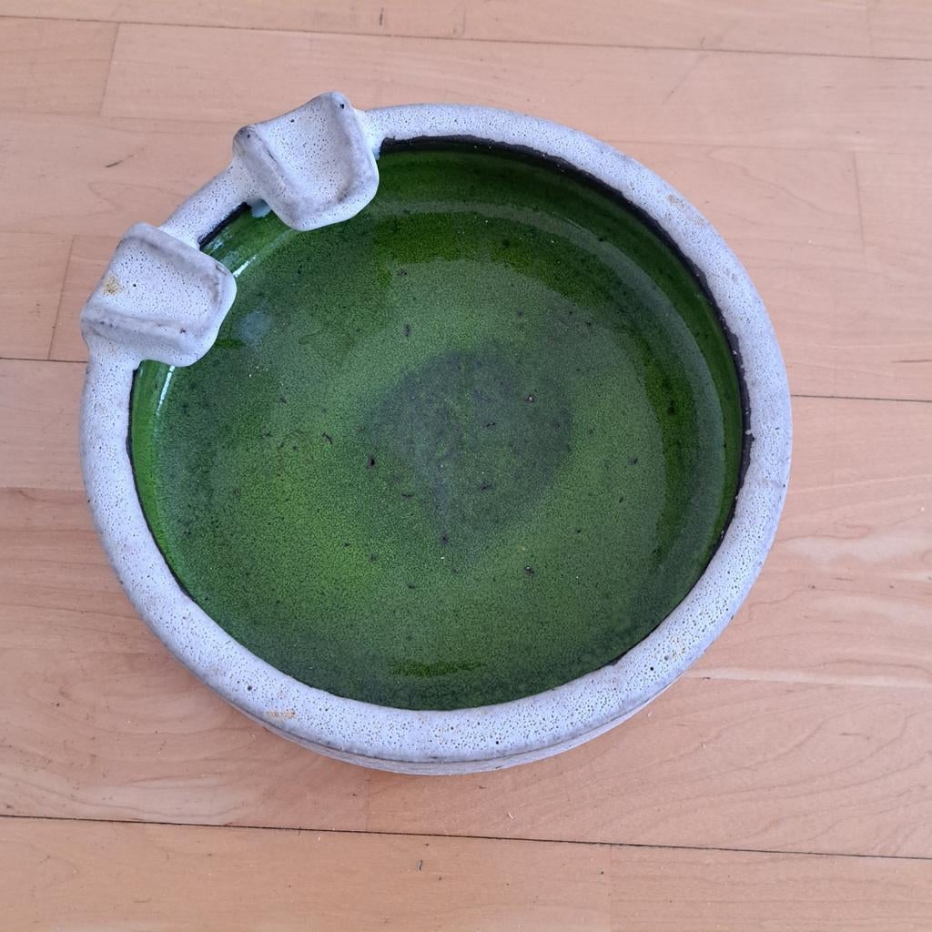 Jaren 70 vintage asbak, groen en wit keramiek, Antiek en Kunst, Ophalen of Verzenden