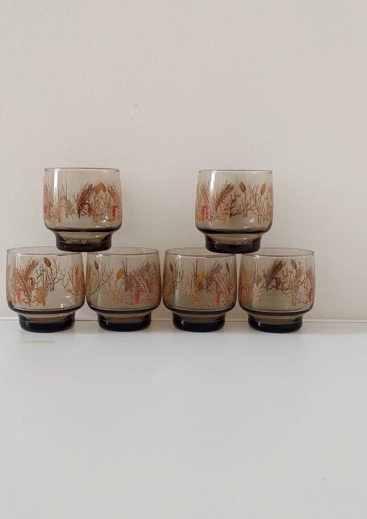 6 Vintage rook glazen glas Luminarc Jaren 70 tivoli harvest, Huis en Inrichting, Keuken | Keukenbenodigdheden, Eu, Eu, Ophalen of Verzenden