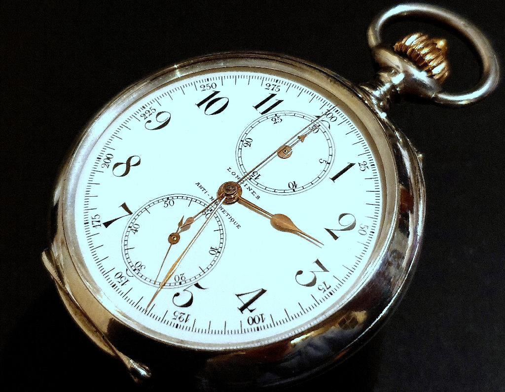 Antiek zilveren zakhorloge LONGINES CHRONOGRAAF 1906, Ophalen of Verzenden, Zilver, Overige typen