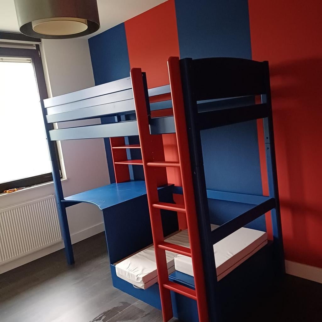 Hoogslaper kinderbed Barcelona kleuren met bureau en bank, Ophalen