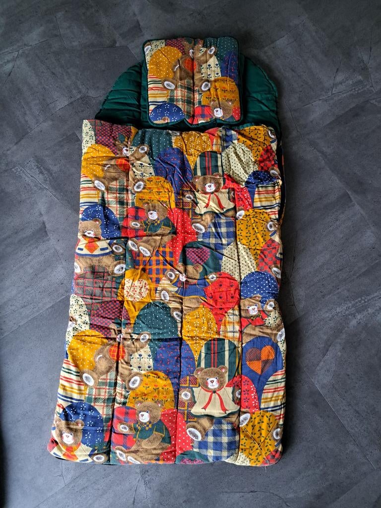 kinder slaapzak met beren print & kussentje, Ophalen of Verzenden, Zo goed als nieuw