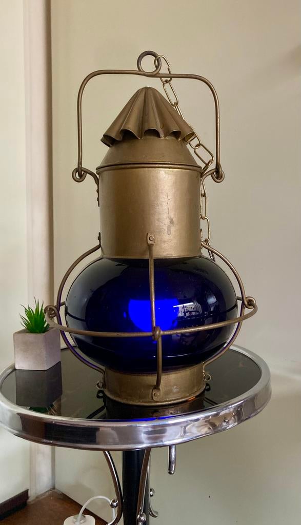 Scheepslamp met blauw 360 graden glas olielamp., Ophalen