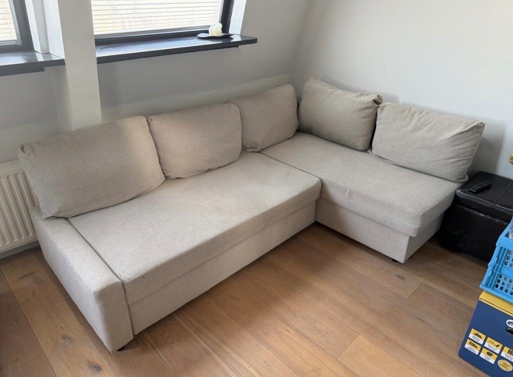 Ikea FRIHETEN slaapbank beige, Ophalen, Gebruikt, Beige, Tweepersoons