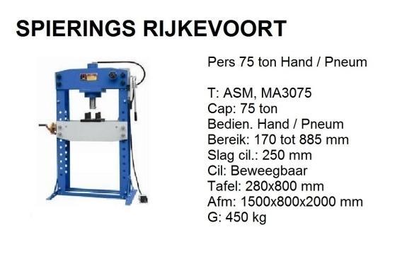 Pers 75 ton werkplaatspers shop press Spierings garagepers, Niet ingevuld, Nieuw, Niet ingevuld, Niet ingevuld