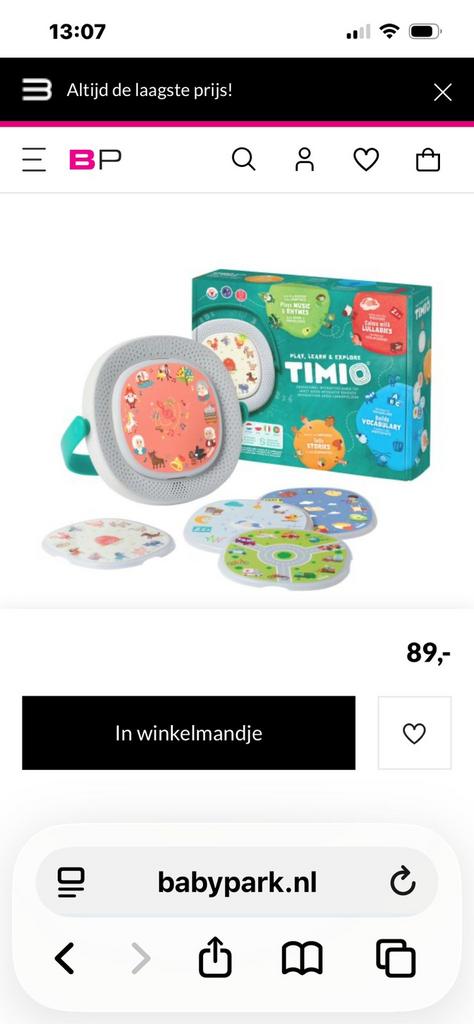 Timio player geheel nieuw in doos, Eén persoon, Cadeaubon