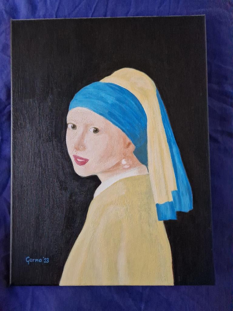 MEISJE MET DE PAREL, abstract zelf geschilderd 30X40, 3D, Ophalen