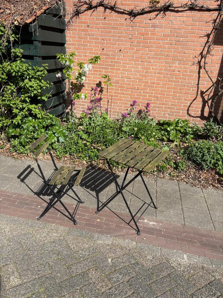 Bistro setje, Tuin en Terras, Tuintafels, Ophalen, Gebruikt, Vierkant, Hout
