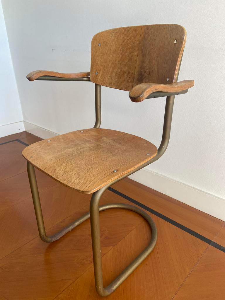 Bijzondere buisstoel, Huis en Inrichting, Stoelen, Gebruikt, Eén, Hout, Metaal, Ophalen