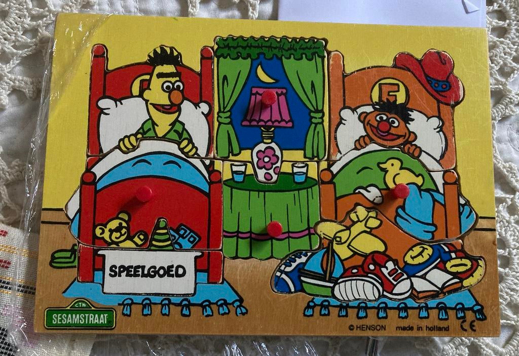 Vintage Sesamstraat Houten Puzzel Bert en Ernie, Ophalen of Verzenden, Gebruikt, Jongen of Meisje