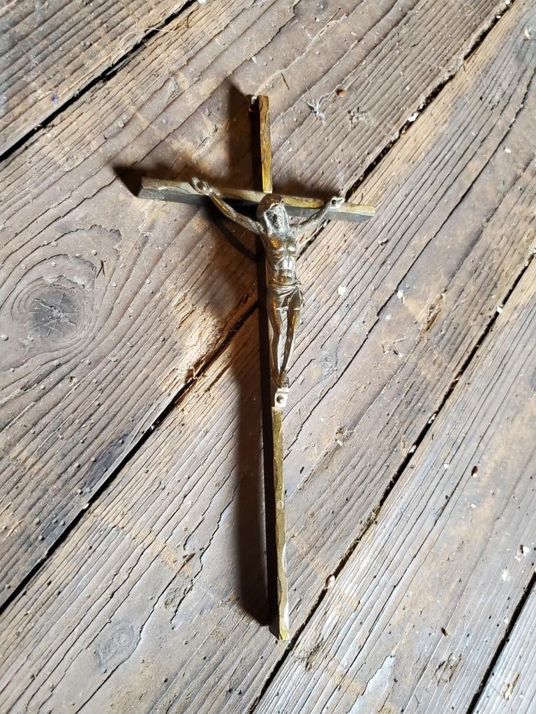 Antiek bronzen crucifix - Jezus aan het kruis, Ophalen of Verzenden