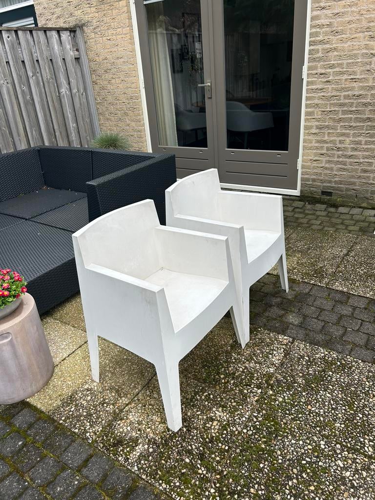 2 witte Philippe Starck stoeltjes (Driade Toy), Ophalen, Gebruikt, Kunststof, Stapelbaar