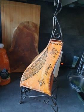 Prachtige oosterse tafellamp oranje met lederen lampenkap..., Ophalen of Verzenden