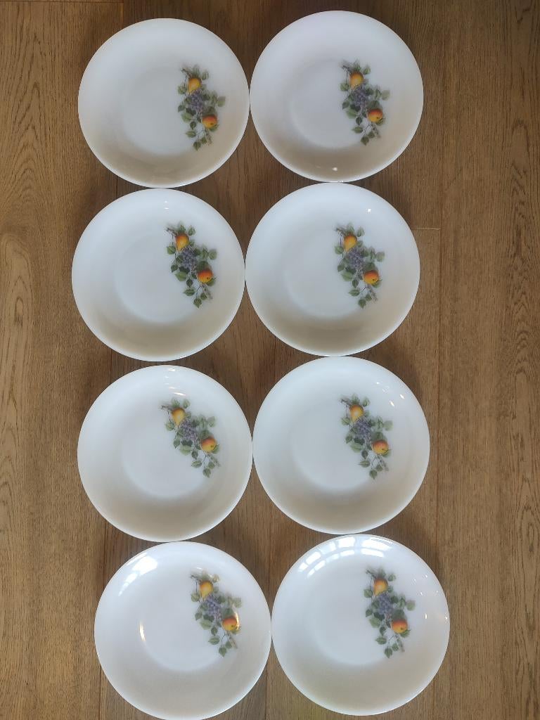 8x Arcopal France vintage borden – Fruits de France netjes!, Ophalen, Gebruikt, Glas, Bord(en)