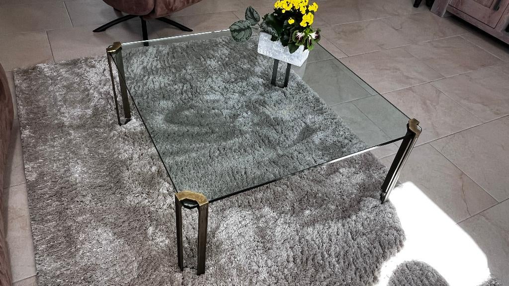 vierkante glazen salontafel, ontwerper Peter Ghyczy, Ophalen, Gebruikt, 50 tot 100 cm, Vierkant