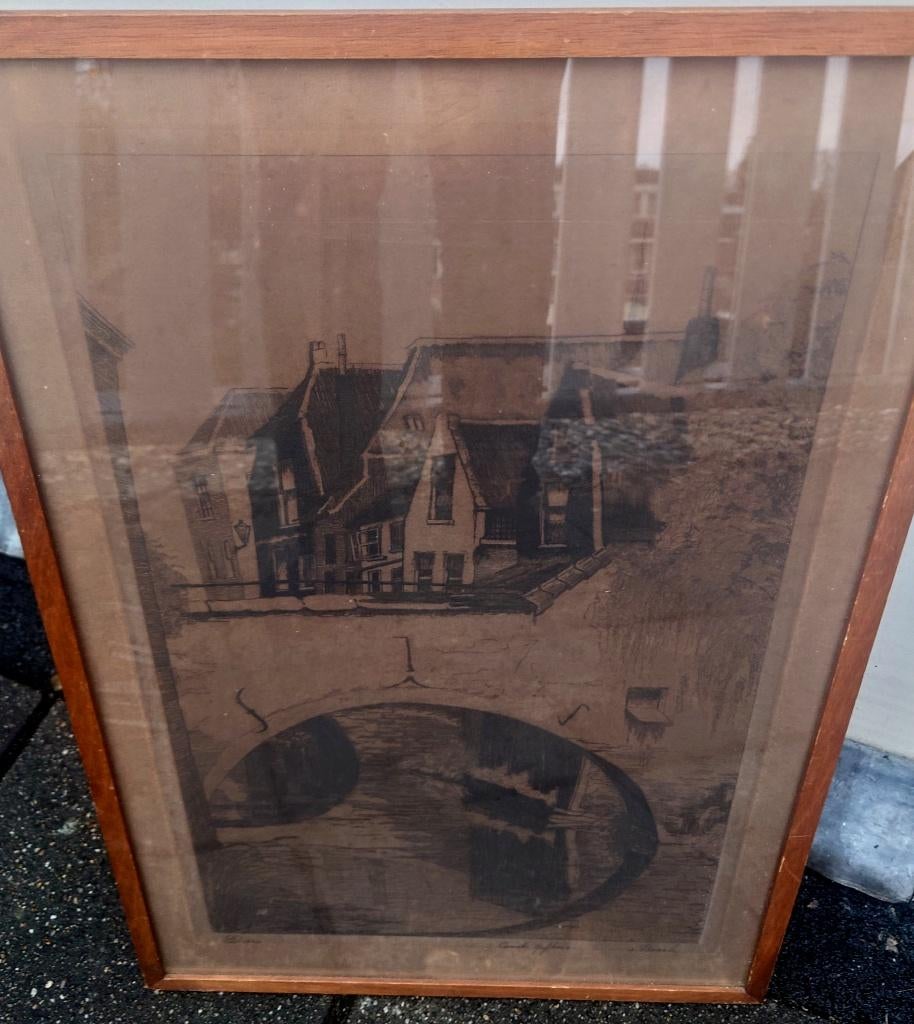 Constant Nefkens (1887-1929) Den Bosch Dieze, ets ~1920, Ets, Stadsgezicht, Ophalen of Verzenden, Ingelijst