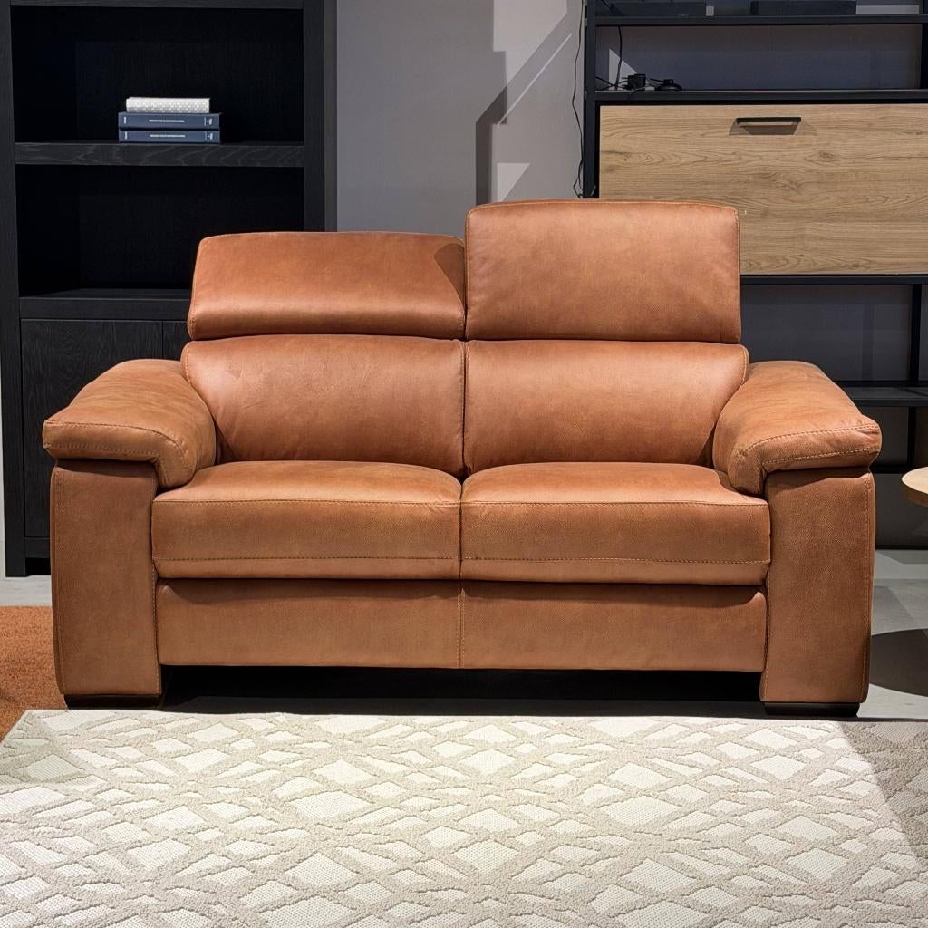 Comfort bank micro leer stof cognac **Nieuw showroom**, Ophalen, Rechte bank, Stof, Nieuw
