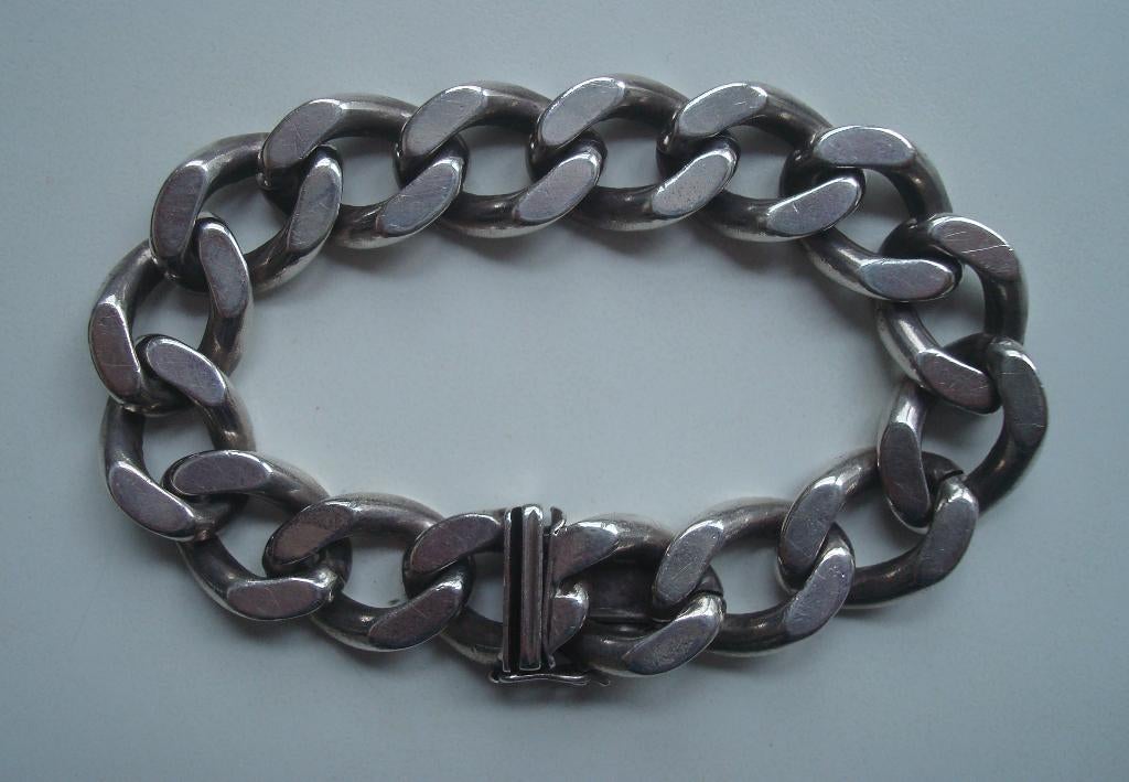 Vintage zware massief zilveren pantserarmband, Sieraden, Tassen en Uiterlijk, Armbanden, Ophalen, Gebruikt, Zilver, Zilver