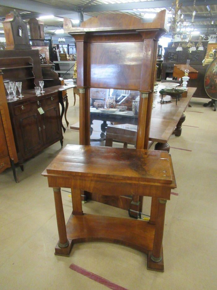 Oer 10794 ANTIEKE mahonie Empire spiegel met console, Ophalen, Rechthoekig