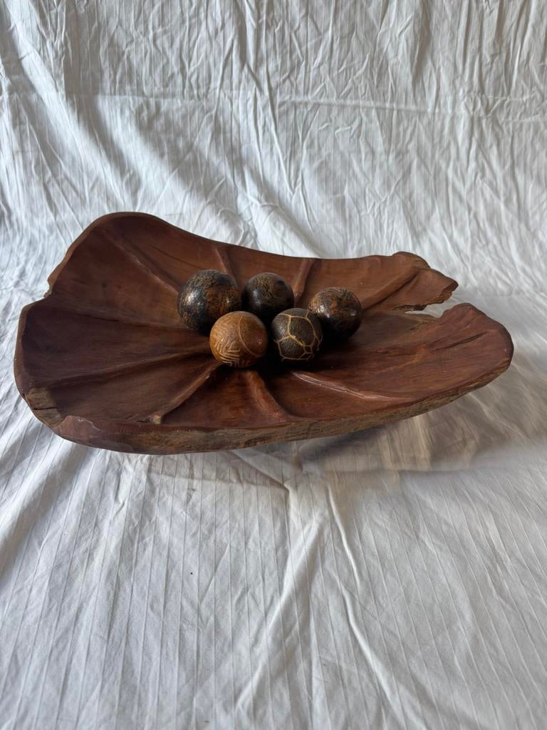 XL PTMD Houten Bladschaal – Handgesneden Teakhout, Ophalen of Verzenden