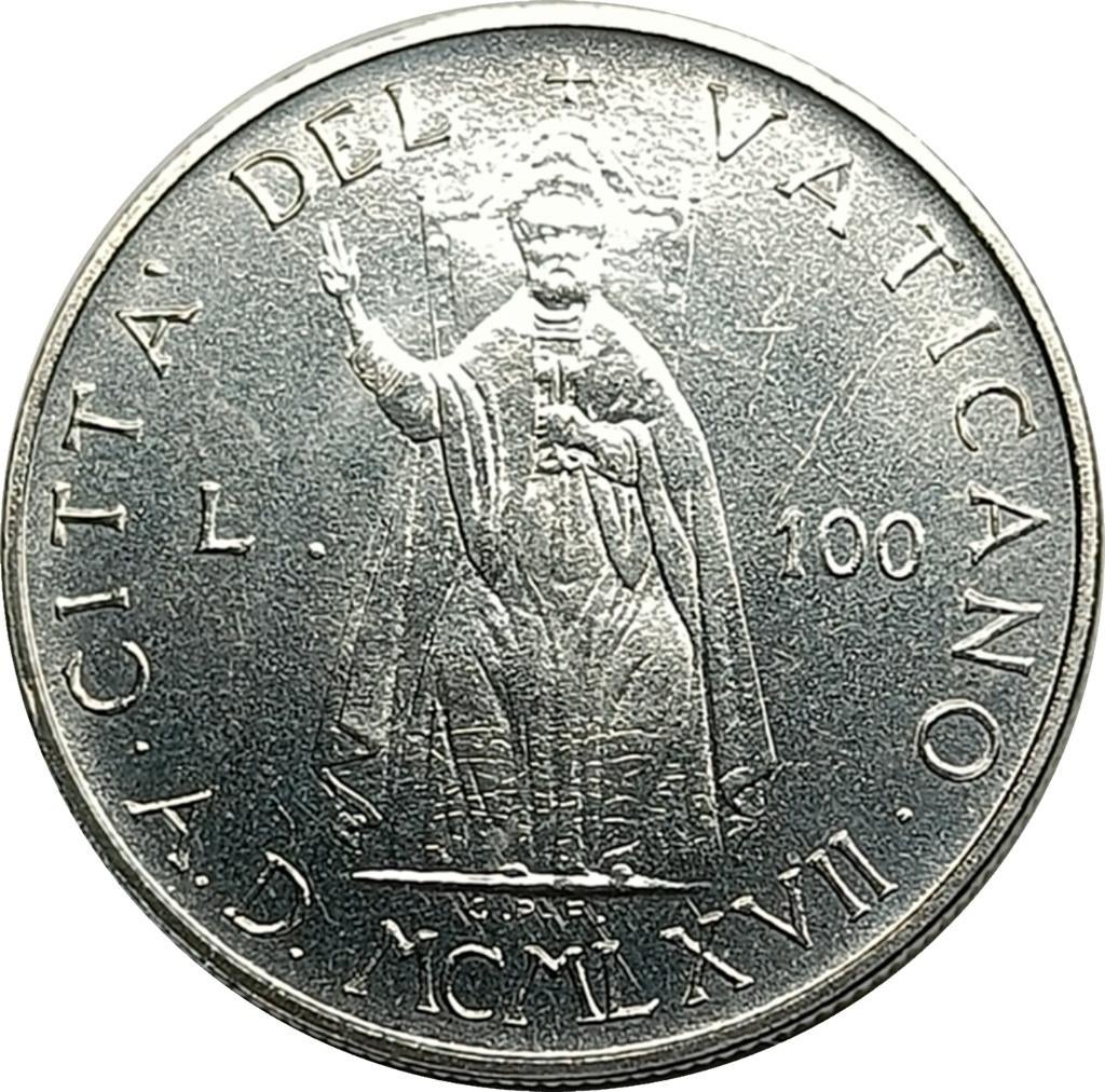 Vaticaan 100 lire 1967, Verzenden, Overige landen, Losse munt