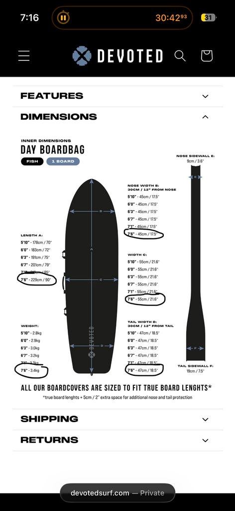 Boardbag surfboard 7’6, Watersport en Boten, Golfsurfen, Ophalen, Gebruikt, Funboard