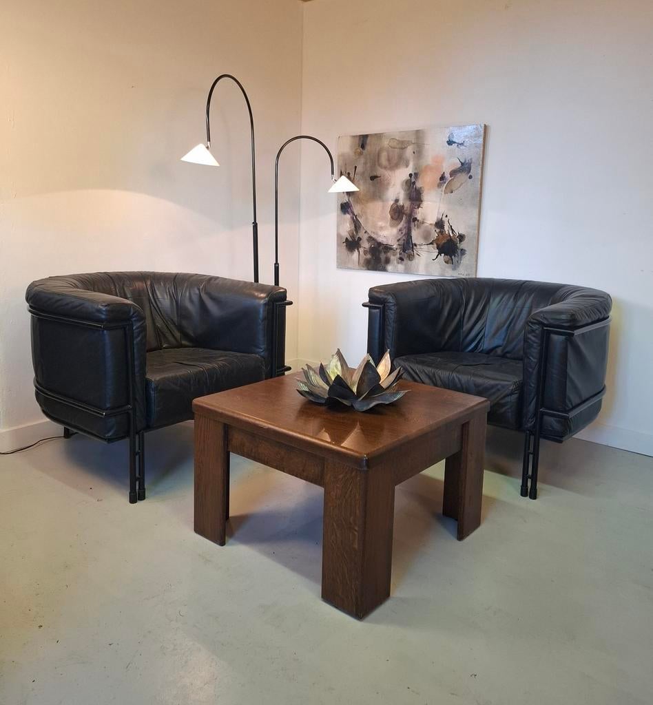 Vintage leren design fauteuils le Corbusier stijl stoelen, Huis en Inrichting, Fauteuils, Ophalen of Verzenden, 75 tot 100 cm