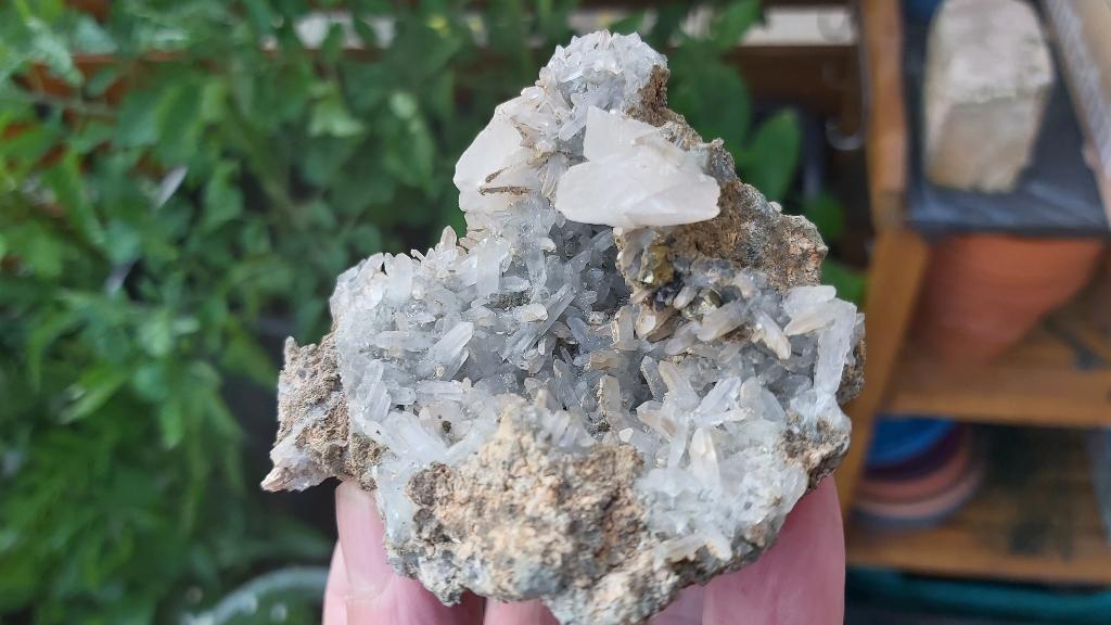 D7-02 Kwarts punten, Calciet en Galeniet Madan Bulgarije, Ophalen of Verzenden, Mineraal