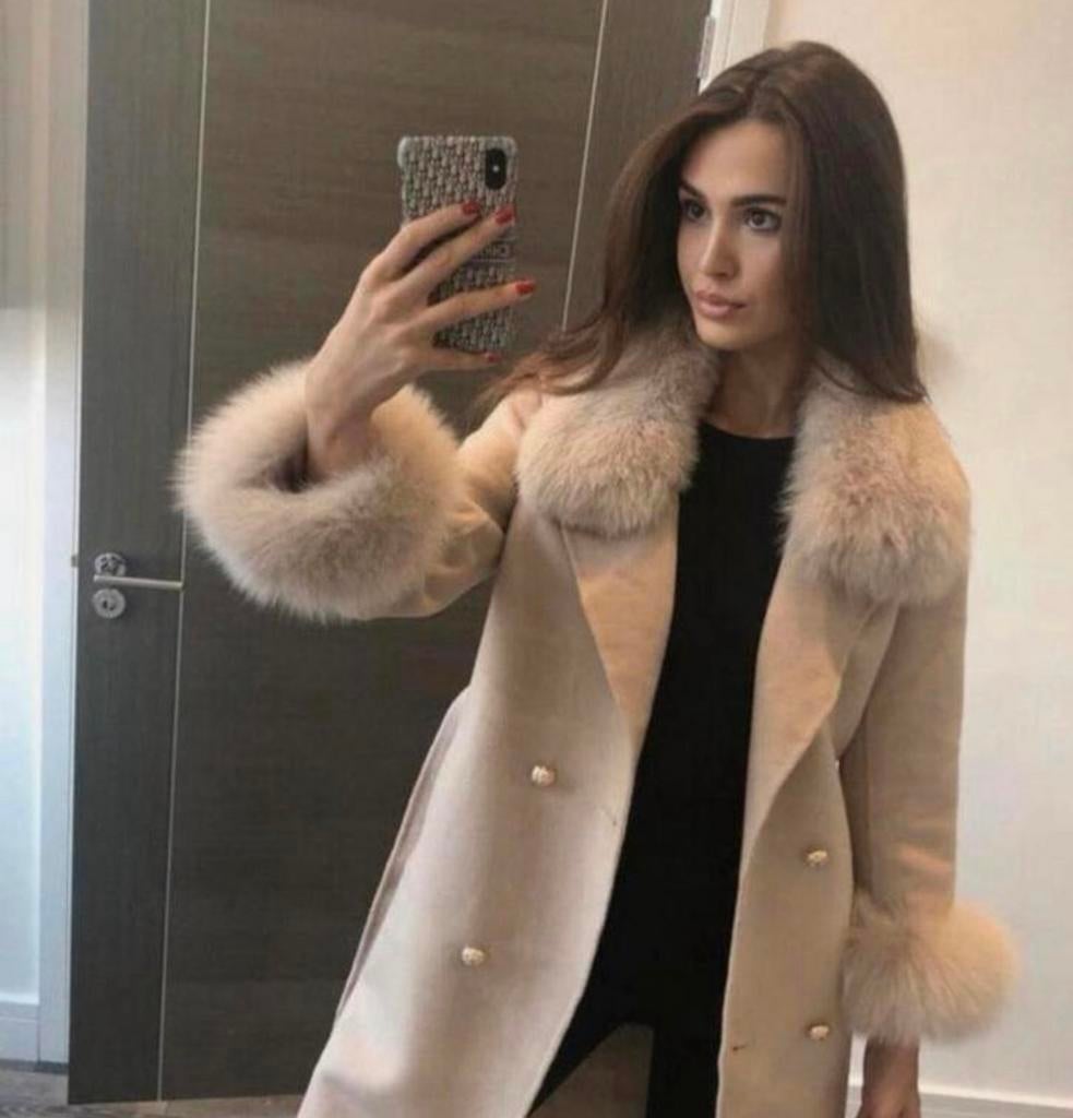 Kasjmier vossen bont jas, Verzenden, Zo goed als nieuw, Zwart