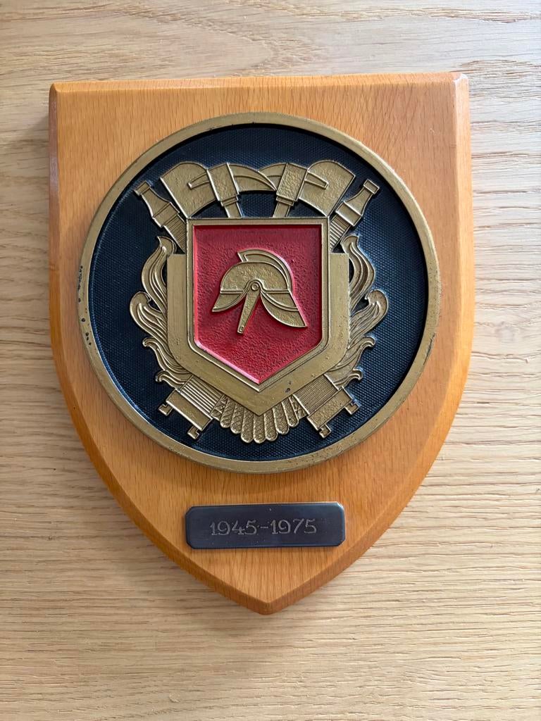 Vintage Brandweer Schild 1945-1975 Houten Plaquette, Ophalen of Verzenden, Gebruikt