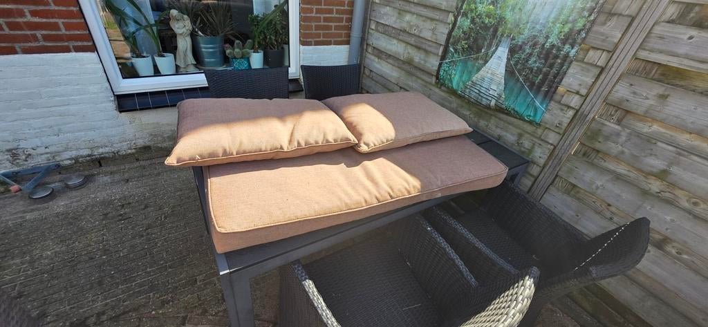 Loungebank kussens - prima voor een tweede ronde, Huis en Inrichting, Woonaccessoires | Kussens, Ophalen, Gebruikt, Bruin, Rechthoekig