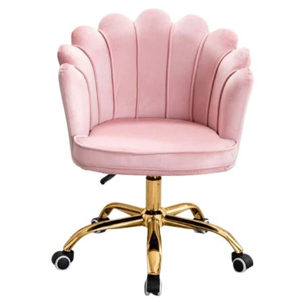 Russle roze velvet schelp bureaustoel goud frame als nieuw, Ophalen, Nieuw, Roze, Bureaustoel