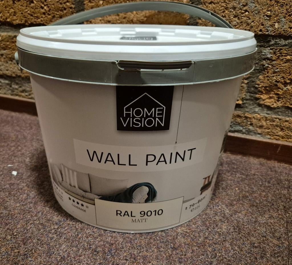 Muurverf RAL 9010 Home Vision, Doe-het-zelf en Verbouw, Verf, Beits en Lak, Ophalen, 5 tot 10 liter, Wit, Verf