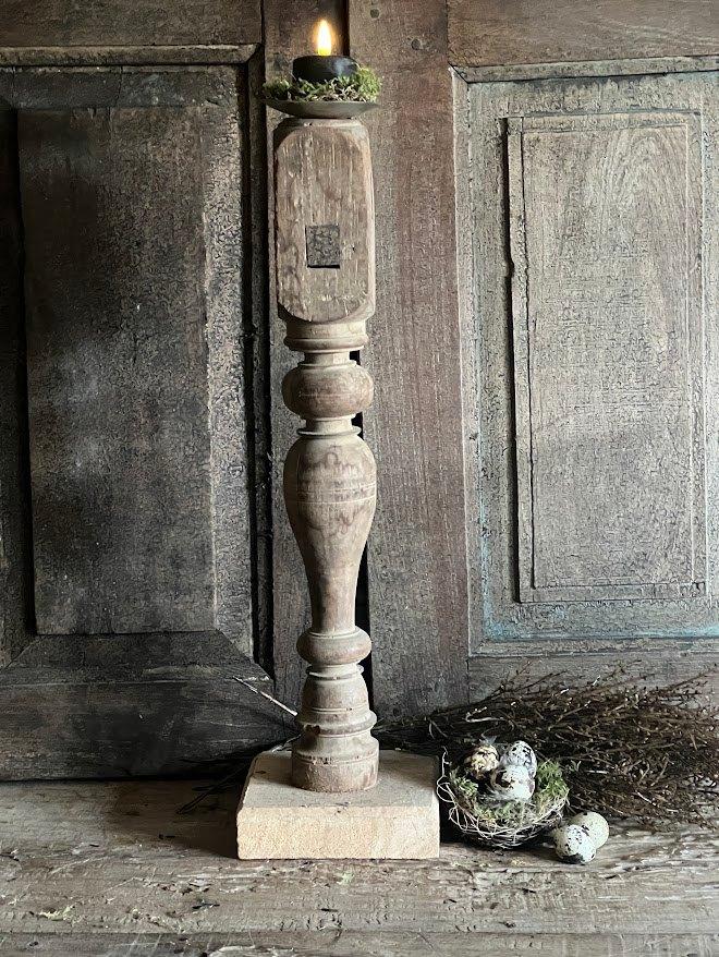 Oude houten kandelaar/ Baluster kandelaar, Nieuw, Ophalen of Verzenden, Home Fourteen, Kandelaar