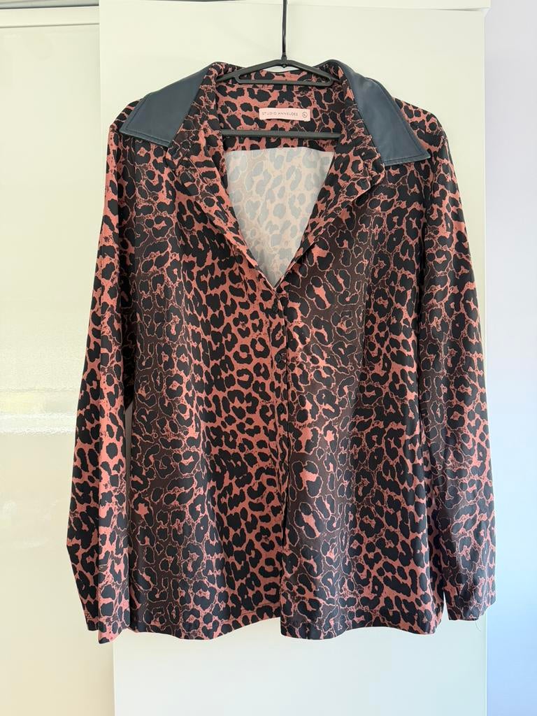 Studio Anneloes blouse met print en leren kraag (maat XL), Ophalen of Verzenden, Zo goed als nieuw, Maat 46/48 (XL) of groter