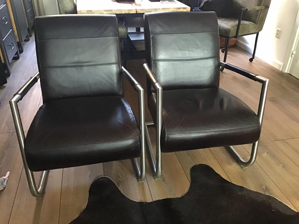 2 leren fauteuils Angelica Henders & Hazel, Ophalen, Gebruikt, 75 tot 100 cm, Leer