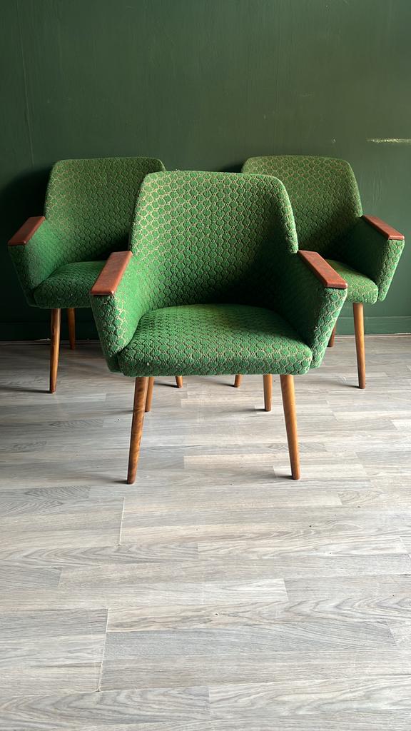 Vintage Fauteuils Helder Groen Skai Leer Retro Stof, Huis en Inrichting, Ophalen, Gebruikt, Minder dan 75 cm, Leer