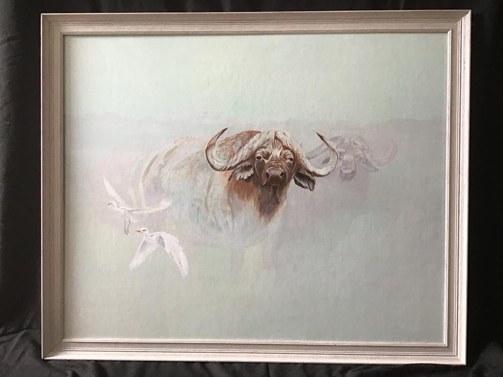 Buffels in de mist   95x77 cm, Ophalen