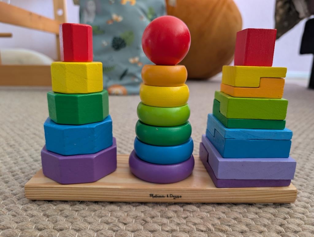 Kwalitatief houten stapel torens geometrische vormen, Ophalen of Verzenden, Zo goed als nieuw, Overige typen